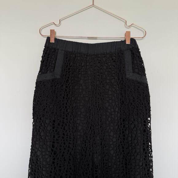 BUYKUD Pants Womens Size M/L Black Crochet Knit Wide Leg Boho Hippie Festival - Picture 3 of 7